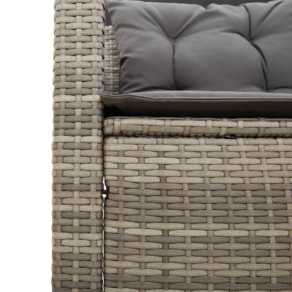 L-Shaped Grey Poly Rattan Garden Sofa with Table and Cushions