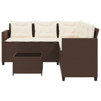 Garden Sofa with Table and Cushions - L-Shaped Brown Poly Rattan | Outdoor Patio Furniture Set