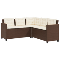 Garden Sofa with Table and Cushions - L-Shaped Brown Poly Rattan | Outdoor Patio Furniture Set