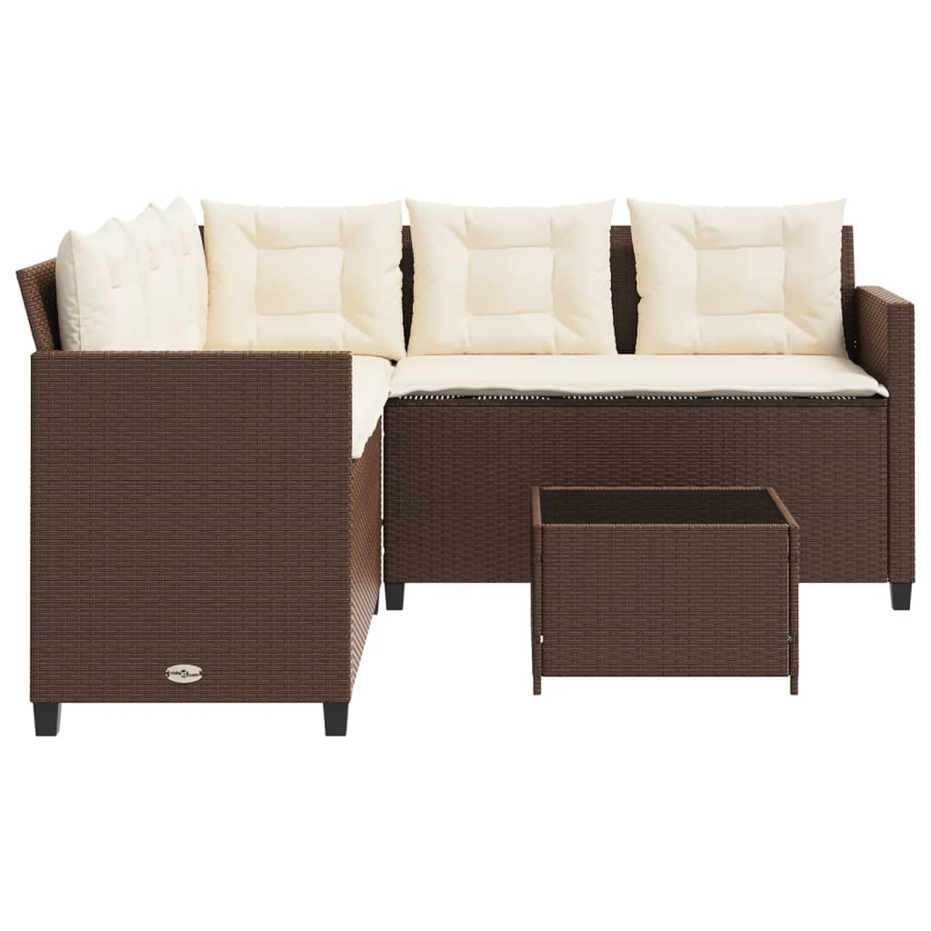 Garden Sofa with Table and Cushions - L-Shaped Brown Poly Rattan | Outdoor Patio Furniture Set