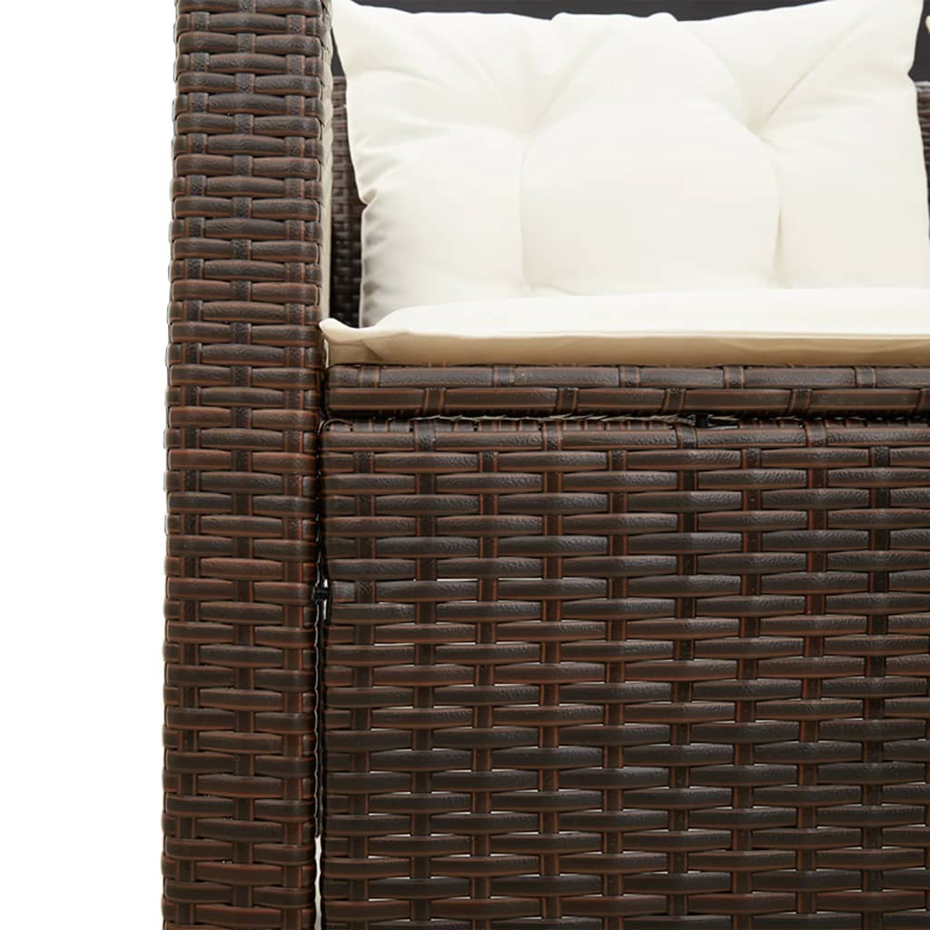 Garden Sofa with Table and Cushions - L-Shaped Brown Poly Rattan | Outdoor Patio Furniture Set