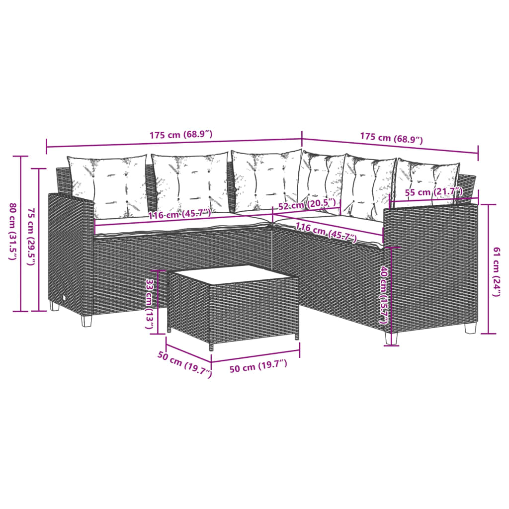 Garden Sofa with Table and Cushions - L-Shaped Brown Poly Rattan | Outdoor Patio Furniture Set