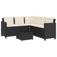 Garden Sofa with Table and Cushions - L-shaped Black Poly Rattan | Outdoor Furniture