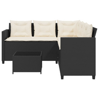 Garden Sofa with Table and Cushions - L-shaped Black Poly Rattan | Outdoor Furniture