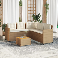 Garden Sofa with Table and Cushions | L-Shaped Beige Poly Rattan | Outdoor Furniture Set