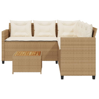 Garden Sofa with Table and Cushions | L-Shaped Beige Poly Rattan | Outdoor Furniture Set