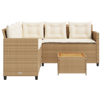 Garden Sofa with Table and Cushions | L-Shaped Beige Poly Rattan | Outdoor Furniture Set