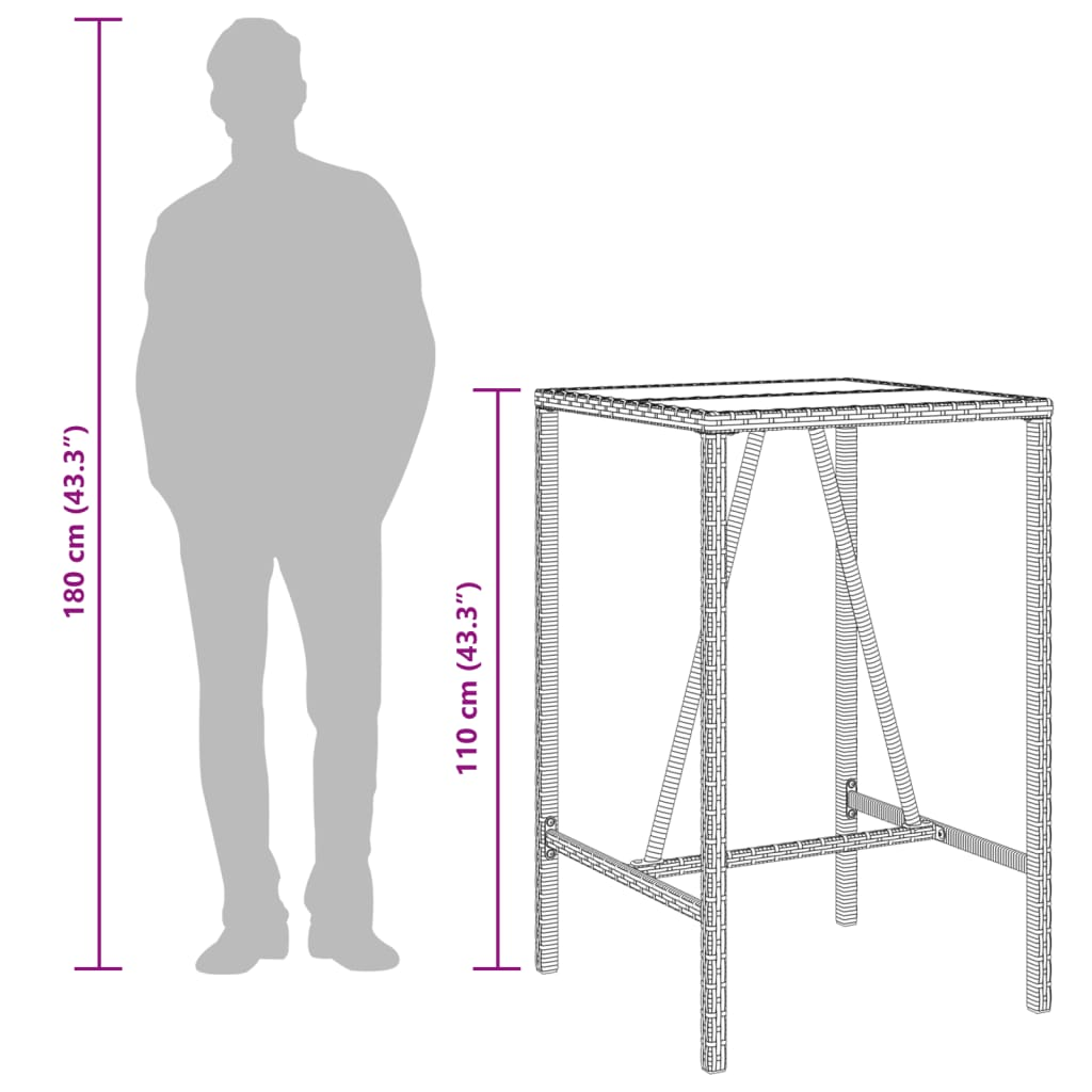 Outdoor Bar Table Grey 70x70x110 cm Poly Rattan