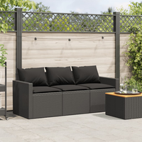 Garden Sofa with Cushions | 3-Seater | Black Poly Rattan