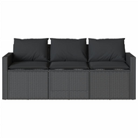 Garden Sofa with Cushions | 3-Seater | Black Poly Rattan