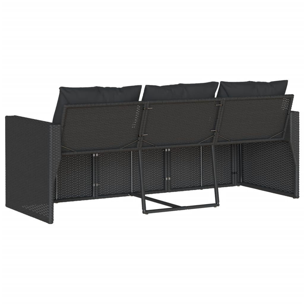 Garden Sofa with Cushions | 3-Seater | Black Poly Rattan