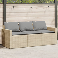 Garden Sofa with Cushions 3-Seater Beige Poly Rattan - Outdoor Furniture for Ultimate Comfort and Relaxation