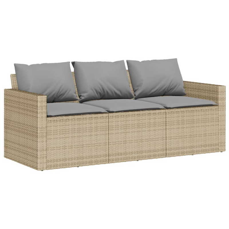 Garden Sofa with Cushions 3-Seater Beige Poly Rattan - Outdoor Furniture for Ultimate Comfort and Relaxation