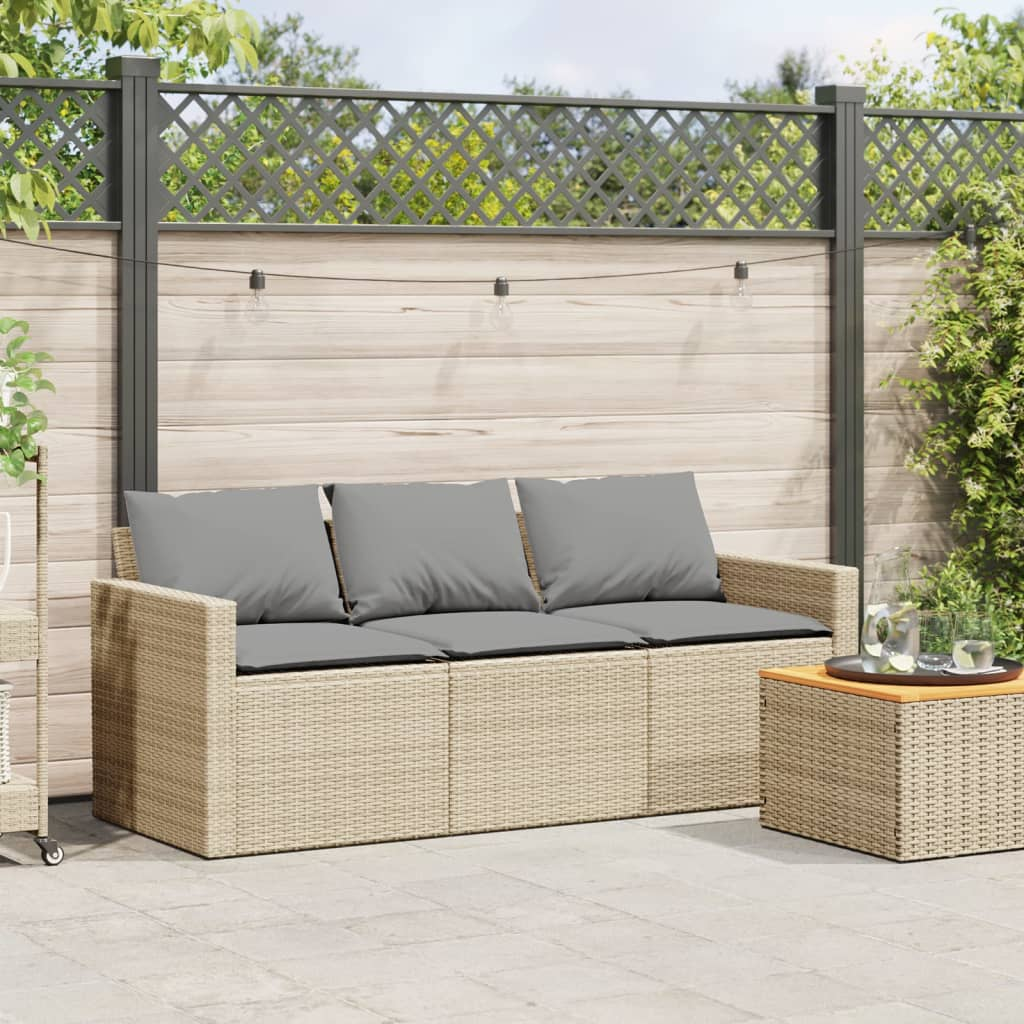 Garden Sofa with Cushions 3-Seater Beige Poly Rattan - Outdoor Furniture for Ultimate Comfort and Relaxation