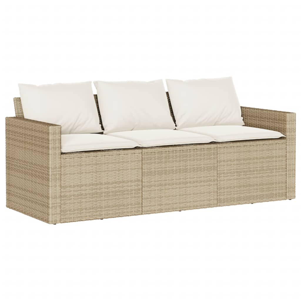 Garden Sofa with Cushions 3-Seater Beige Poly Rattan - Comfortable Outdoor Furniture