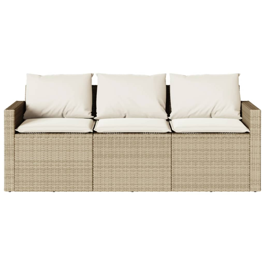 Garden Sofa with Cushions 3-Seater Beige Poly Rattan - Comfortable Outdoor Furniture