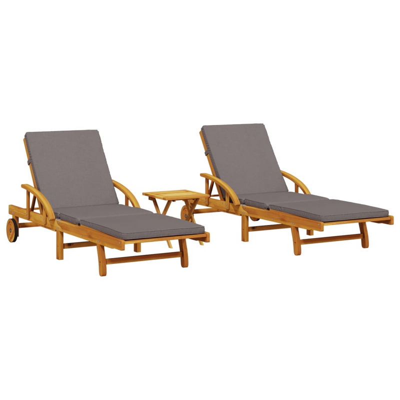 Sun Loungers 2 pcs with Table, Solid Wood Acacia - Outdoor Furniture Set