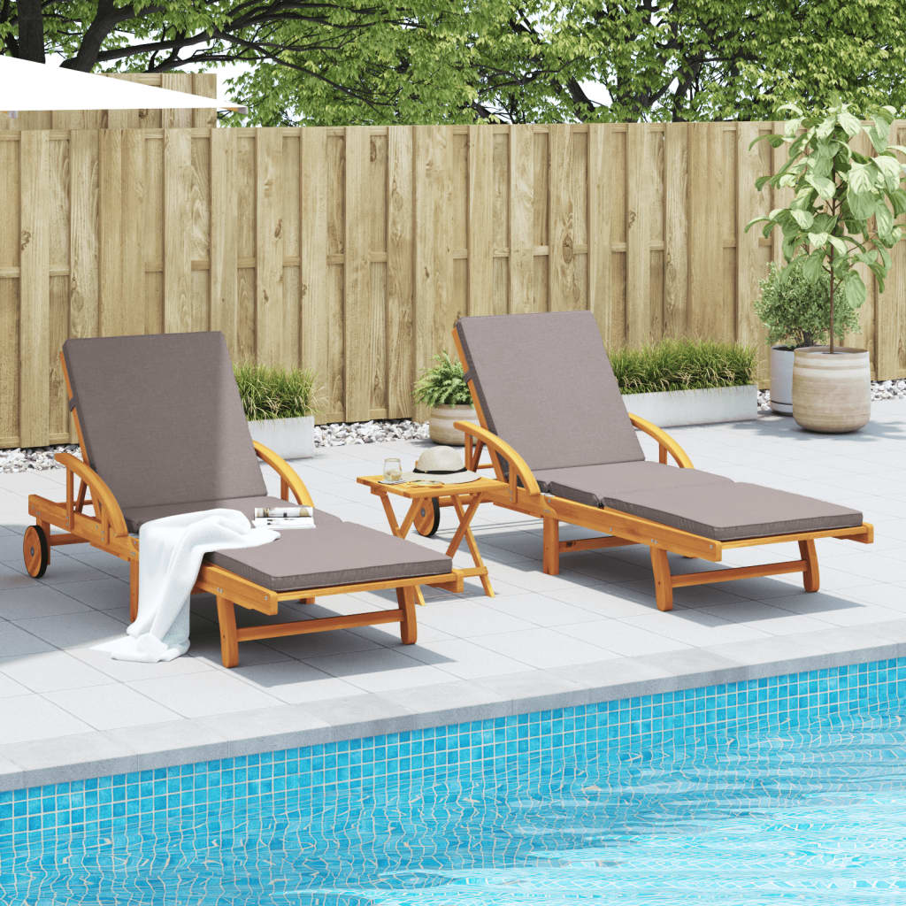 Sun Loungers 2 pcs with Table, Solid Wood Acacia - Outdoor Furniture Set