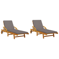 Sun Loungers 2 pcs with Table, Solid Wood Acacia - Outdoor Furniture Set