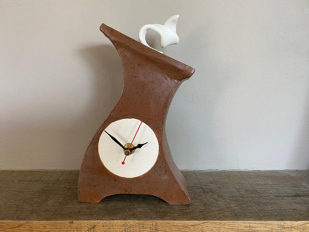 Ceramic Mantel Clock - Leather Brown | Quirky Handmade Desk Clock