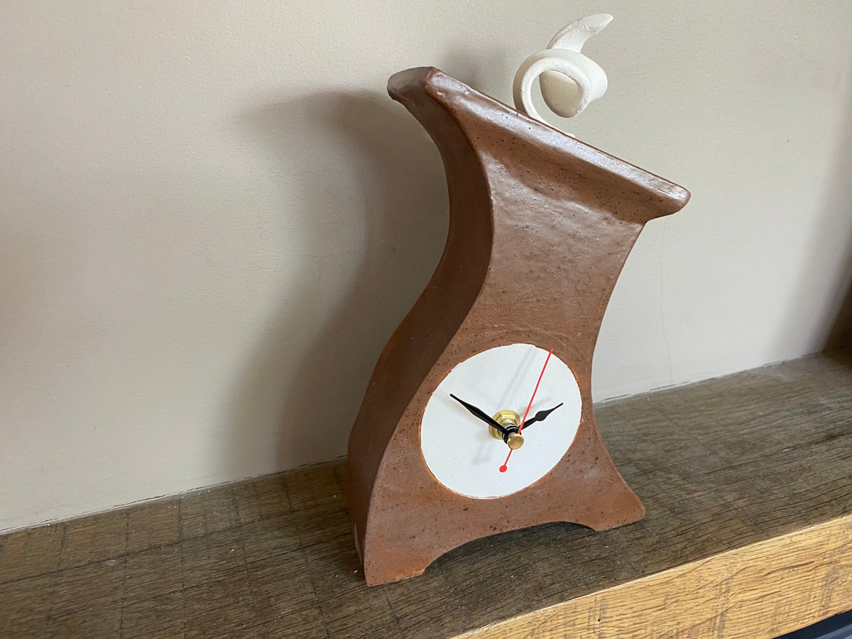 Ceramic Mantel Clock - Leather Brown | Quirky Handmade Desk Clock