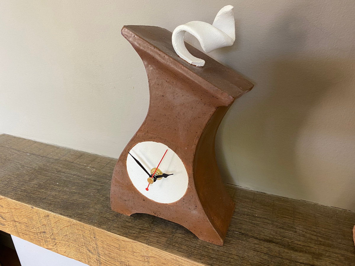 Ceramic Mantel Clock - Leather Brown | Quirky Handmade Desk Clock