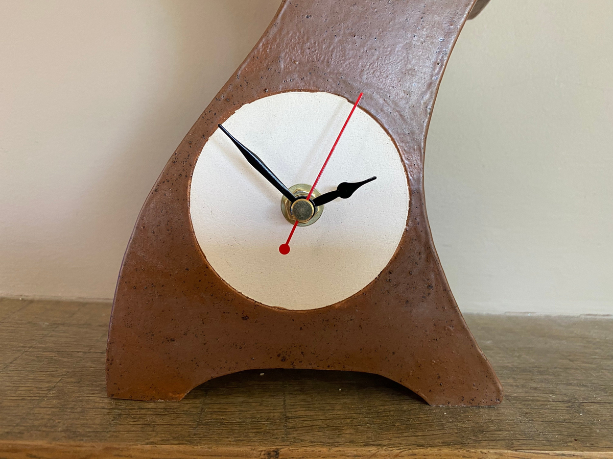 Ceramic Mantel Clock - Leather Brown | Quirky Handmade Desk Clock