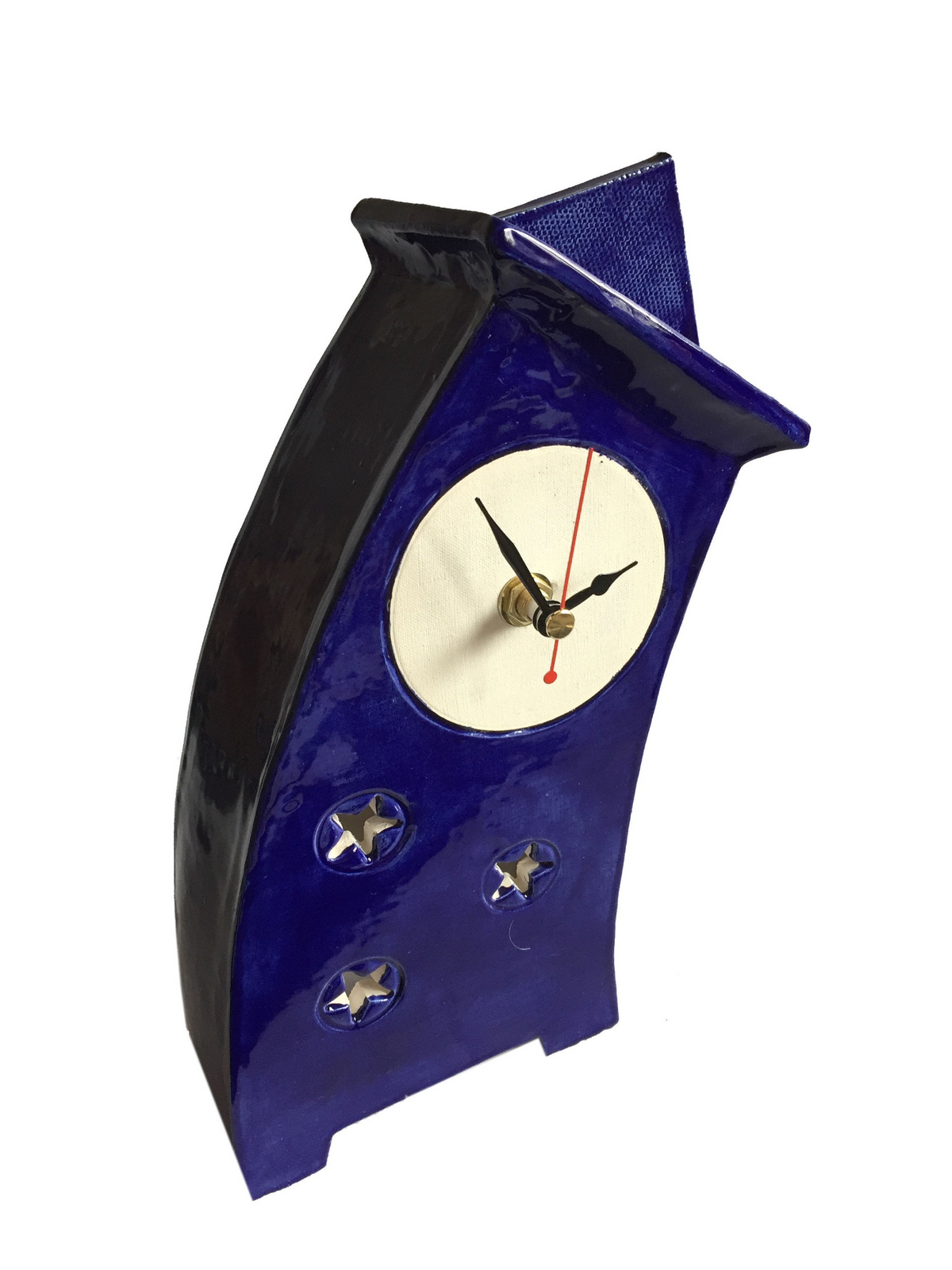 Unique Hand-Made Wonky Ceramic Clock - Royal Blue Glaze | Whimsical Home Decor