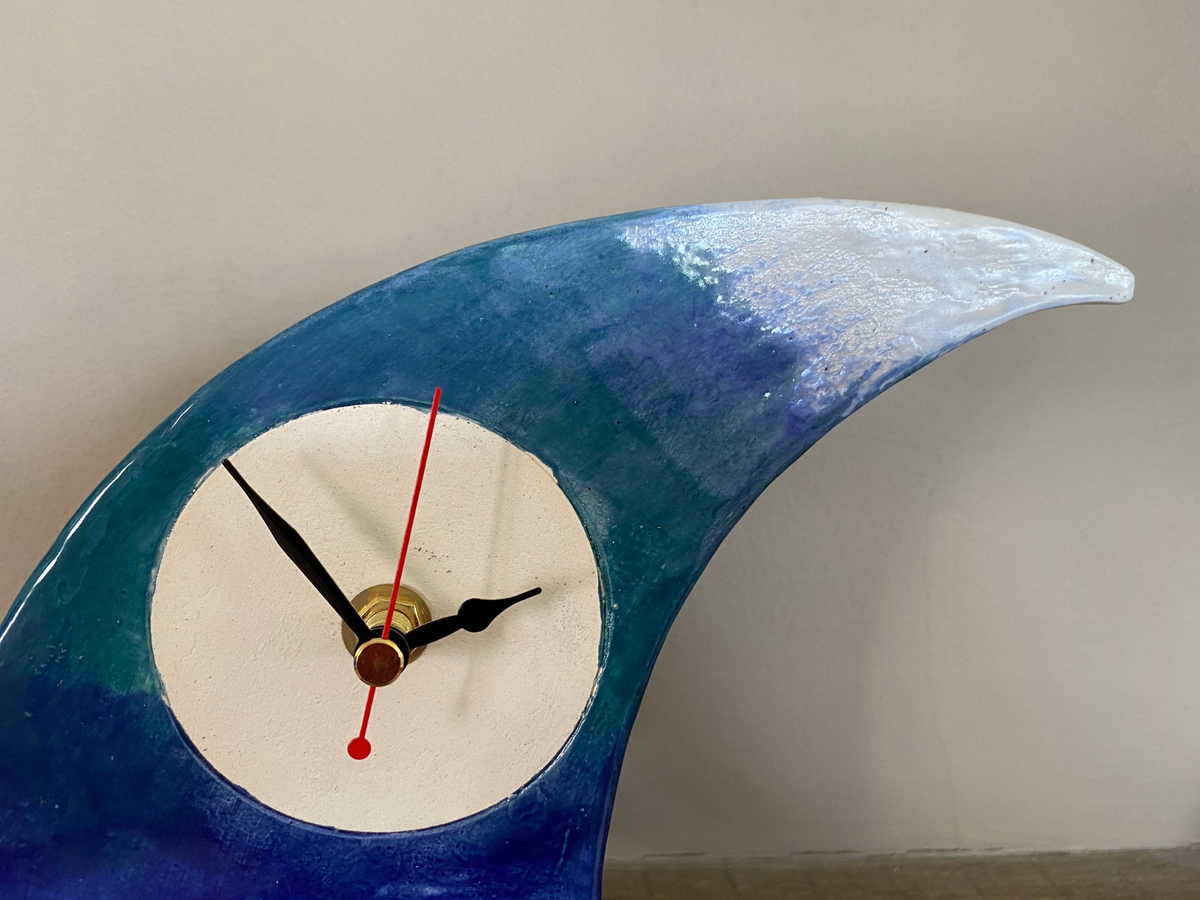 The Wave Wonky Ceramic Clock for Desk, Shelf, Mantel, Table