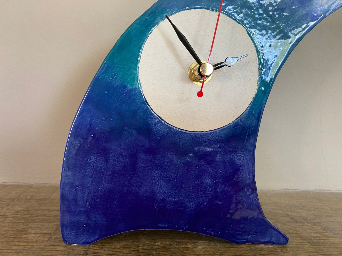 The Wave Wonky Ceramic Clock for Desk, Shelf, Mantel, Table