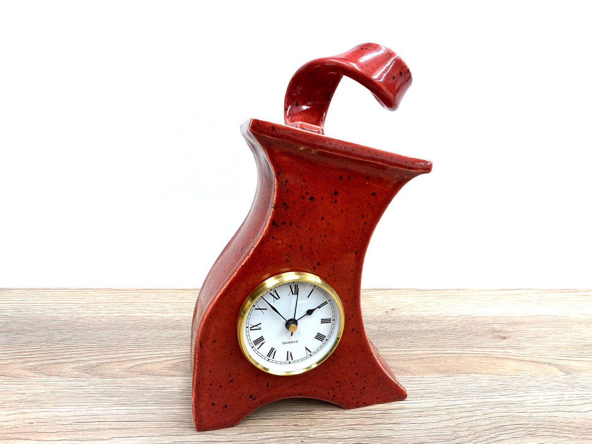 Speckled Red Ceramic Mantel Clock with Enclosed Face - Handmade Design | Home Decor