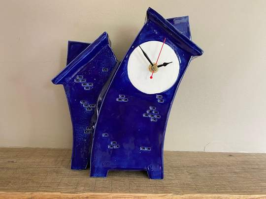 Large Double Ceramic Clock for Desk, Shelf, Mantel, Table - 16 inches high