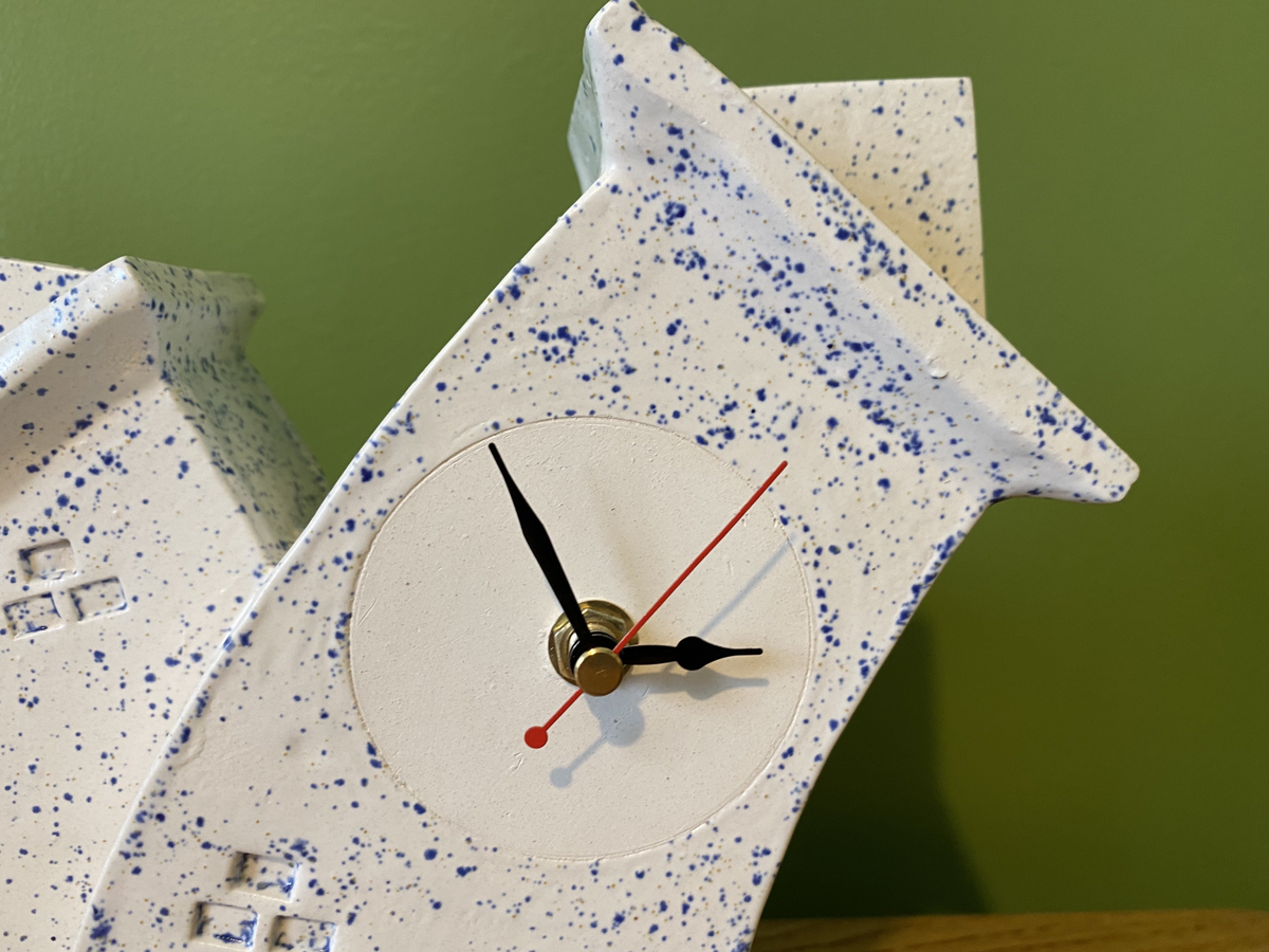 Double Ceramic Mantel Clock - Light Blue Speckle Glaze | Handcrafted Design