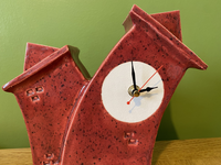 Double Ceramic Mantel Clock - Red Speckle Glaze | Handcrafted Design | Silent Sweep Movement