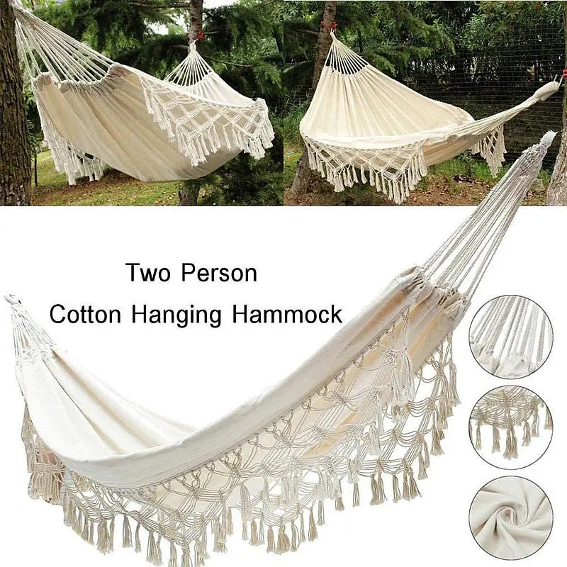 2 Person Hammock Boho Large Brazilian Macrame Fringe Double Deluxe Hammock