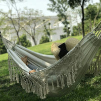 Bohemian Macrame Double Hammock Woven Fringe Tassels Canvas Large Hanging Swing Bed Chair for Beach Yard Bedroom Patio Porch