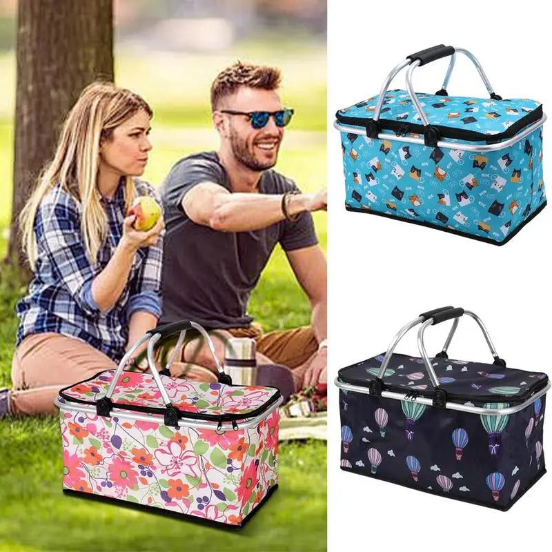 30L Large Picnic Basket Portable  Picnic Box Cooler Oxford Cloth