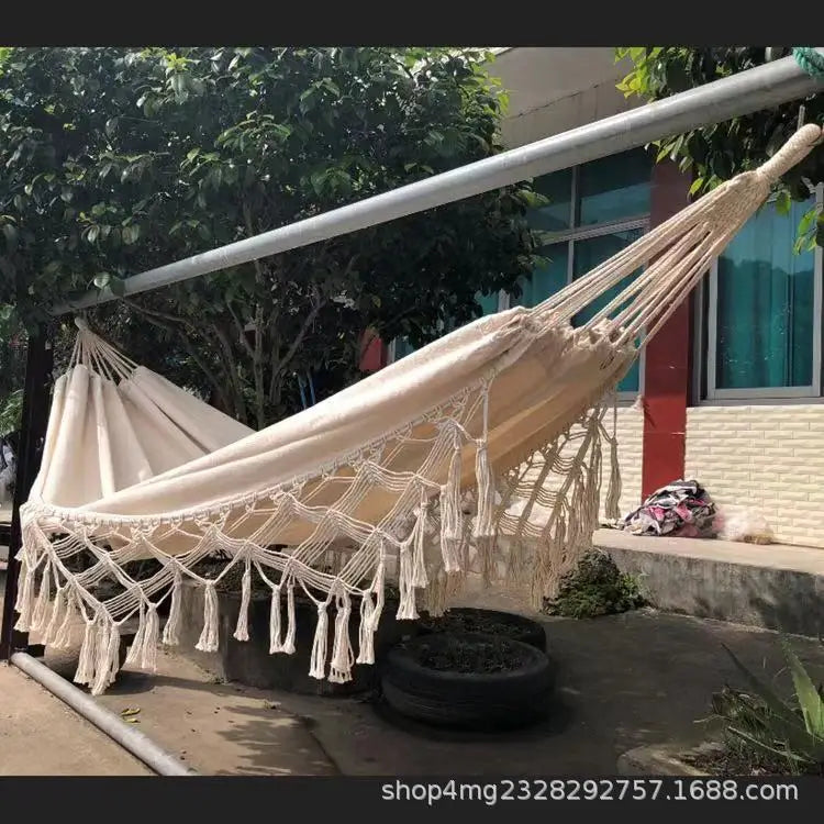 Hanging bed, outdoor swing, double person, thickened canvas, handmade tassel, anti rollover rocking bed, dormitory