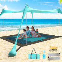 Family Beach Canopy ,Large Beach Sunshade Tent with Stability Poles,UPF50+Outdoor Shade for Beach,Camping,Party or Picnics