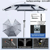 2.0/2.2/2.4/2.6M Adjustable Big Umbrella Double Thickened Layer Folding Beach Parasol