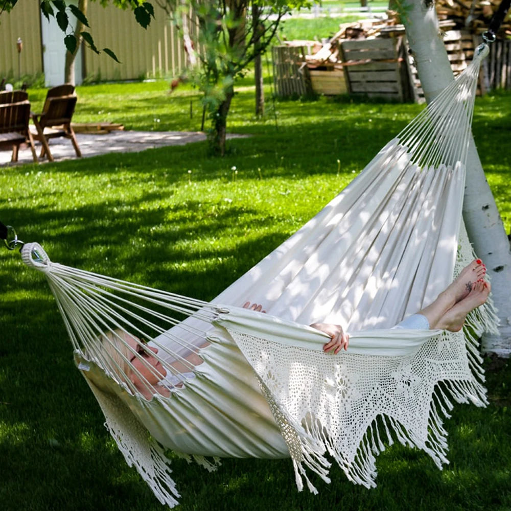 Large 2 Person Hammock Boho Style Brazilian Macrame Fringed