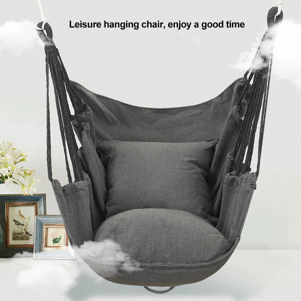 HooRu Hammock Chair Outdoor Hanging Rope Swing with Pillow