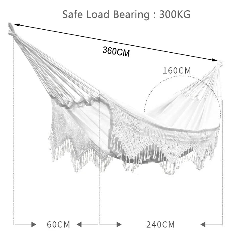 Maximum 300kg Hammock Large Brazilian Macrame Bohemia Tassel Hammock Swing Net Chair Out/Indoor Hanging Hammock Swings