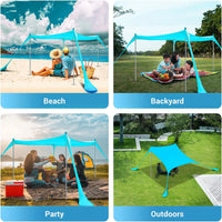 Family Beach Canopy ,Large Beach Sunshade Tent with Stability Poles,UPF50+Outdoor Shade for Beach,Camping,Party or Picnics